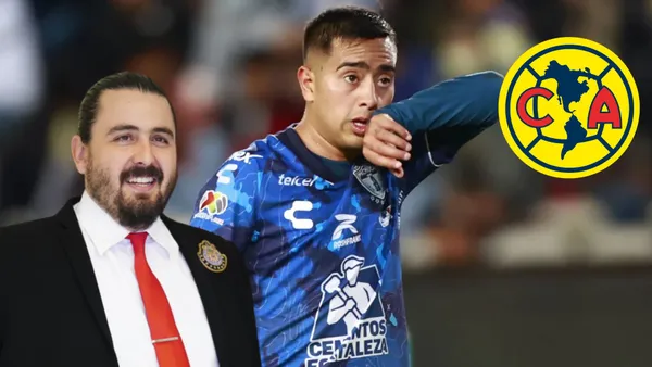 Amaury con el Chiquito con los colores de Pachuca y el escudo del América