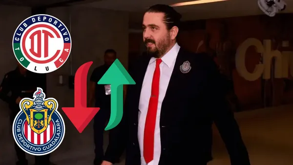 Amaury con el escudo de Chivas y de Toluca