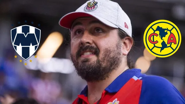 Amaury con el logo de Monterrey y América