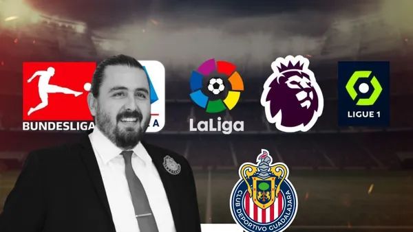 Amaury con las ligas europeas y el escudo de Chivas