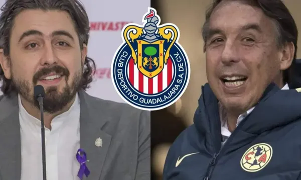 Amaury Vergara y Emilio Azcárraga junto con el escudo de Chivas / El Futbolero