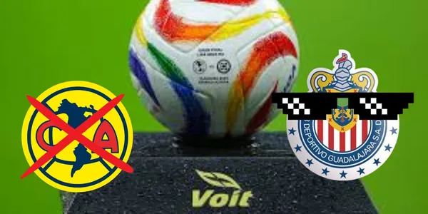 Balón de la liga Mx y escudos de América y Chivas/FOTO: TUDN