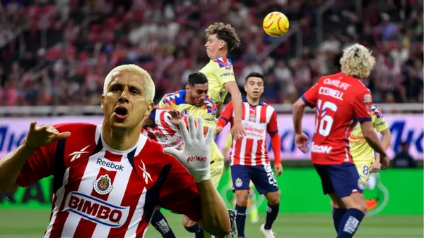 Bofo celebrando y jugadores de Chivas disputando el balón vs América