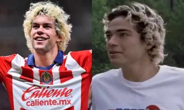 Cade Cowell con la playera de las Chivas y Francisco, del film Amarte Duele / El Futbolero