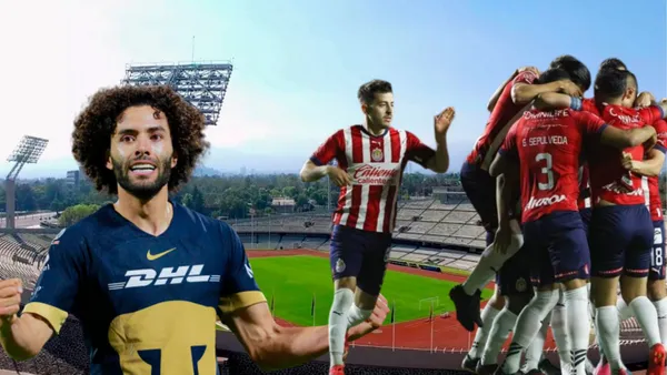 Chino Huerta en el Olímpico Universitario y jugadores de Chivas