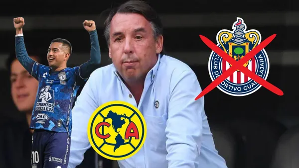 Chiquito Con Pachuca, y Azcárraga con los escudos de Chivas y América