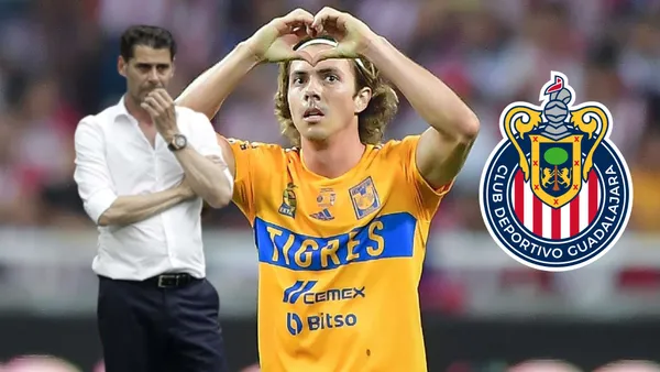 Córdova con la de Tigres, Hierro y el logo de Chivas