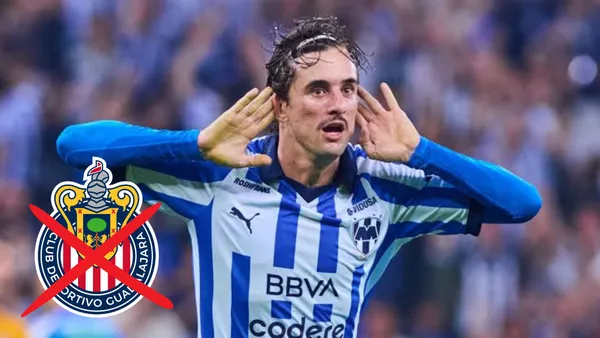 Cortizo con la de Rayados y el escudo de Chivas