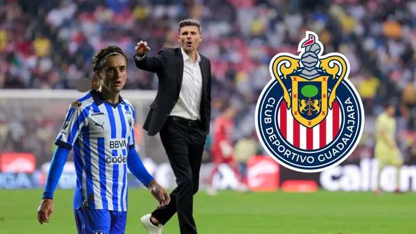 Cortizo con Rayados, el Tano y el escudo de Chivas