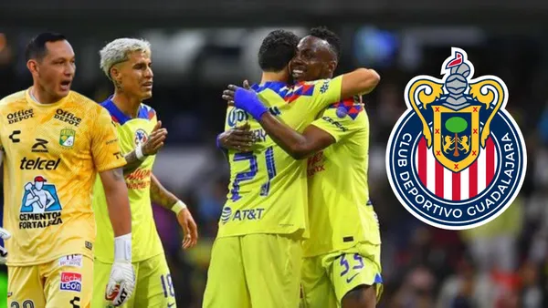 Cota con jugadores de América y el escudo de Chivas