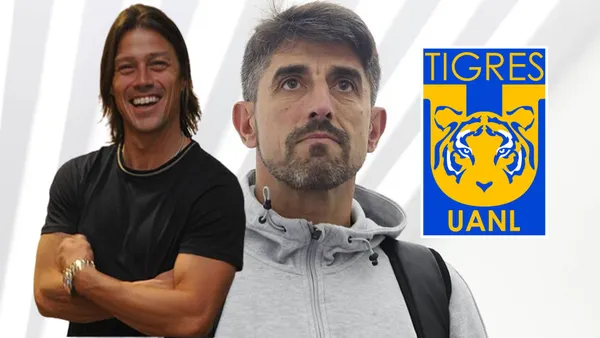 El Pelado Almeyda y Pauno con el escudo de Tigres