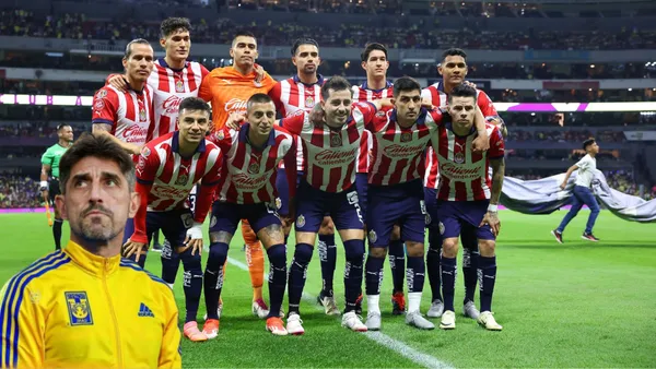 Foto de jugadores de Chivas y Pauno con los colores de Tigres