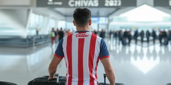 Jugador de Chivas en el aeropuerto (Foto: GROK)