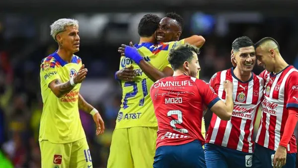 Jugadores de América celebran y jugadores de Chivas festejando