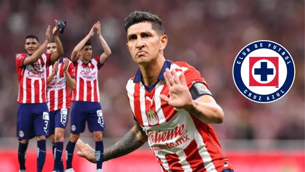 Jugadores de Chivas agradeciendo, Pocho celebrando y el escudo de Cruz Azul