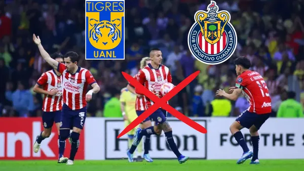 Jugadores de Chivas con el escudo de Tigres y Chivas