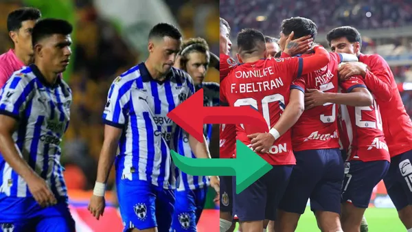 Jugadores de Monterrey y jugadores de Chivas celebrando