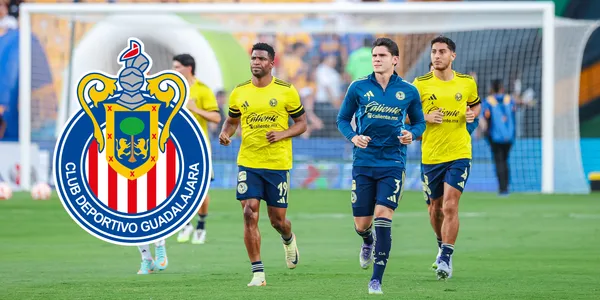 Jugadores en entreno. Foto: Club América / escudo de Chivas al frente