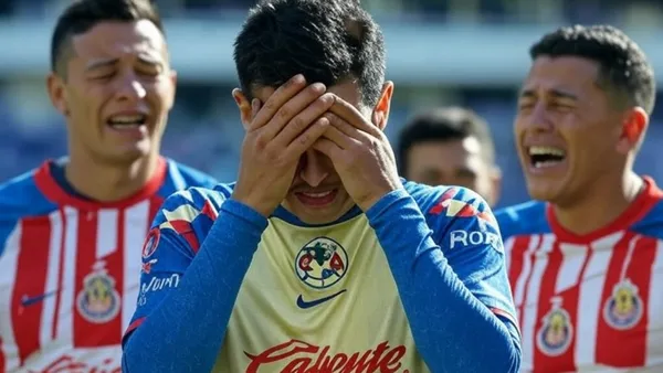 Jugdores de Chivas riéndose de jugador del América (Foto: GROK)