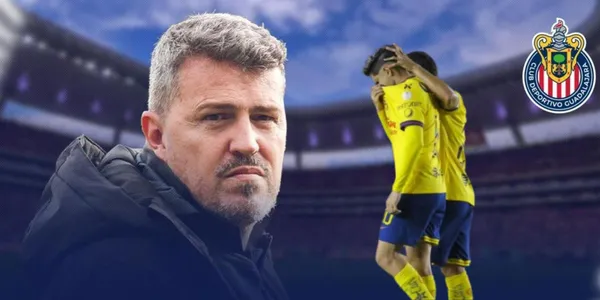 Junyent con escudo de Chivas y jugadores de América llorando/FOTO: SPort