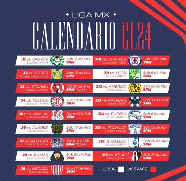 La liga MX dio a conocer el calendario para el próximo torneo, el clásico nacional se juega en el Akron.