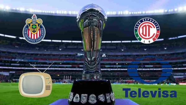 Logo de Chivas y Toluca en el trofeo de la Liga MX, una TV y Televisa