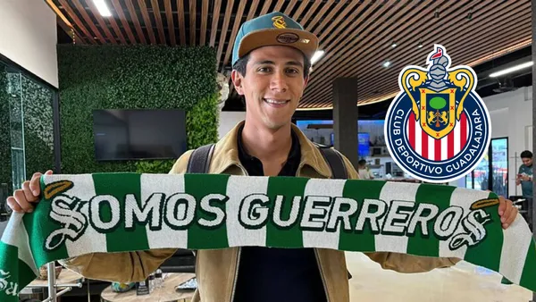 Macías con los colores de Santos y el escudo de Chivas