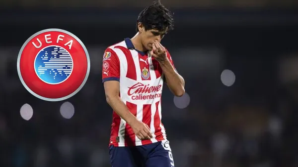 Macías se lamenta y el logo de la UEFA