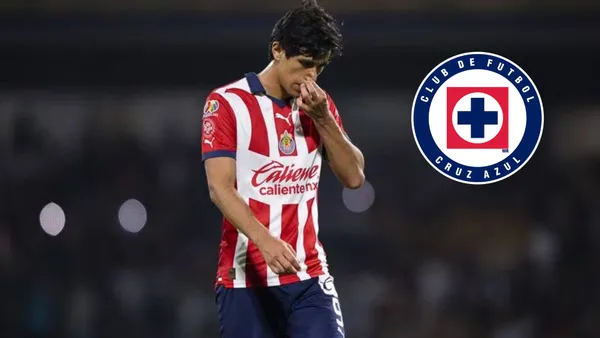 Macías se lamenta y logo de Cruz Azul
