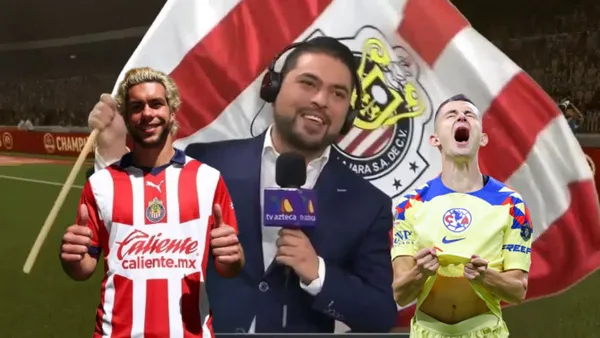 Omar Villareal con la bandera de Chivas y Cowell y Fidalgo