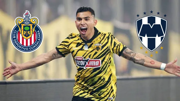 Pineda y los escudos de Chivas y Monterrey