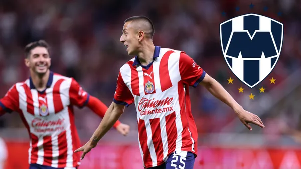 Piojo con el Cone en Chivas y escudo de Rayados