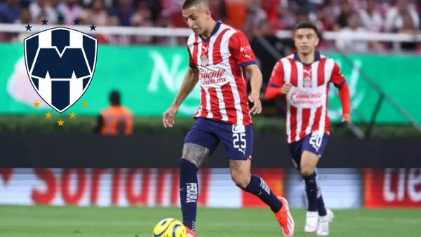 Piojo en partido con Chivas y escudo de Monterrey