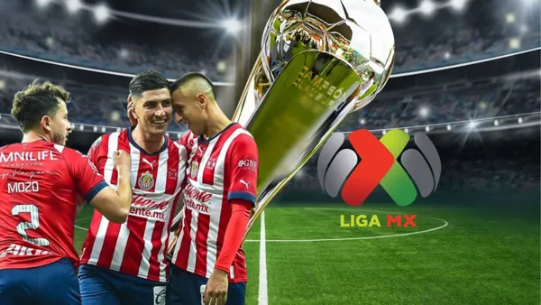 Piojo, Mozo y Pocho celebrando y el trofeo de la Liga MX