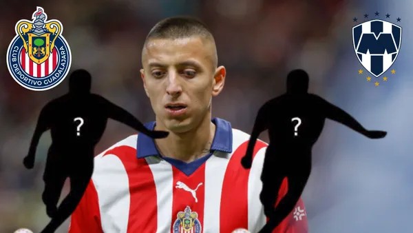 Piojo y dos jugadores secretos y los escudos de Chivas y Monterrey