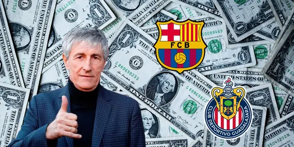 Quique Setién con el logo de Chivas y Barcelona/FOTO: Pulso