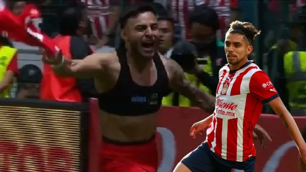 Vega festejando su gol y Ricardo Marín con la de Chivas