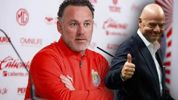 Gabriel Milito en conferencia de prensa y Gianni Infantino