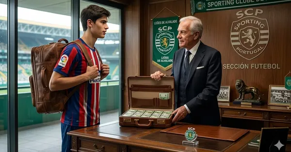Ilustración digital de Armando González llegando a Sporting de Lisboa