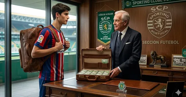 Ilustración digital de Armando González llegando a Sporting de Lisboa