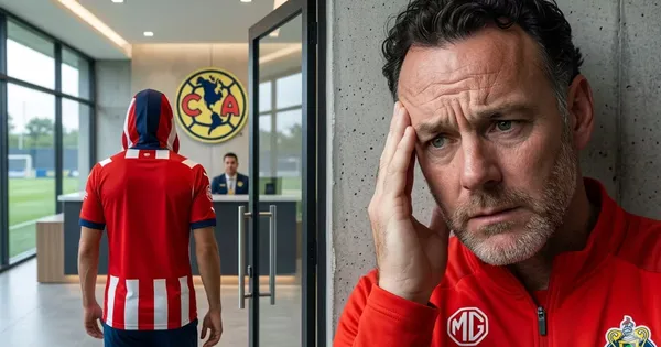 Ilustración digital de Gabriel Milito preocupado en Chivas