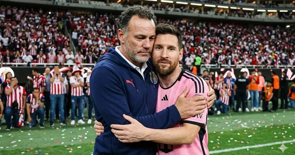 Ilustración digital de Gabriel Milito con Lionel Messi