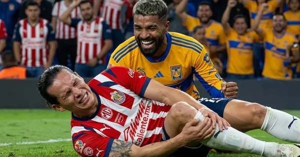 Ilustración digital de la falta de Rodrigo Aguirre en contra de Fernando González