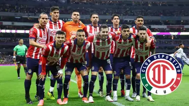 Foto de jugadores de Chivas y logo del toluca