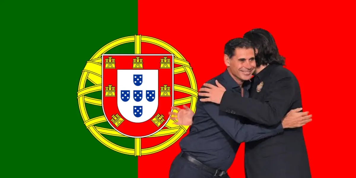 Hierro y Amaury se abrazan frente a bandera de Portugal