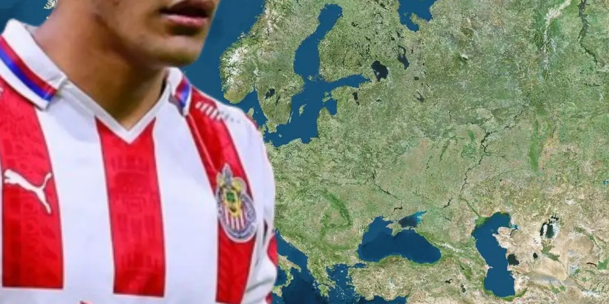 Mapa de Europa, junto a un jugador que lleva la playera de Chivas / ABC