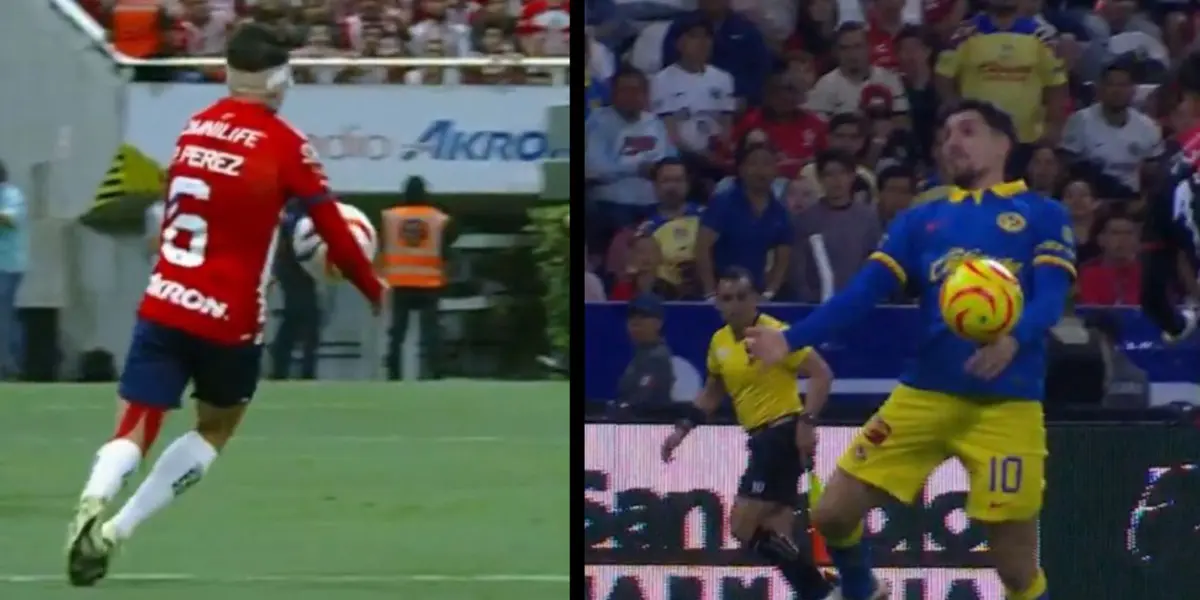 Pável Pérez en el gol anulado y Diego Valdés asistiendo tras mano