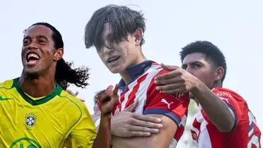 Ronaldinho junto a jugadores de Chivas Sub 18 / FOTO X
