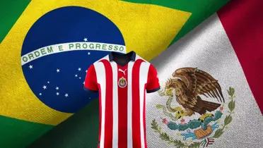 Bandera de Brasil y de México, al frente playera de Chivas / El Futbolero 