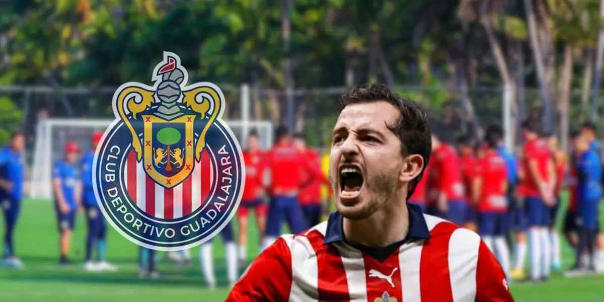 Alan Mozo celebrando un gol de Chivas en la Liga MX